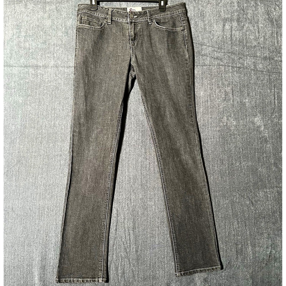SO Womens 11 Regular Slim Bootcut Gray Dark Wash Stretch Denim Mid Rise Jeans